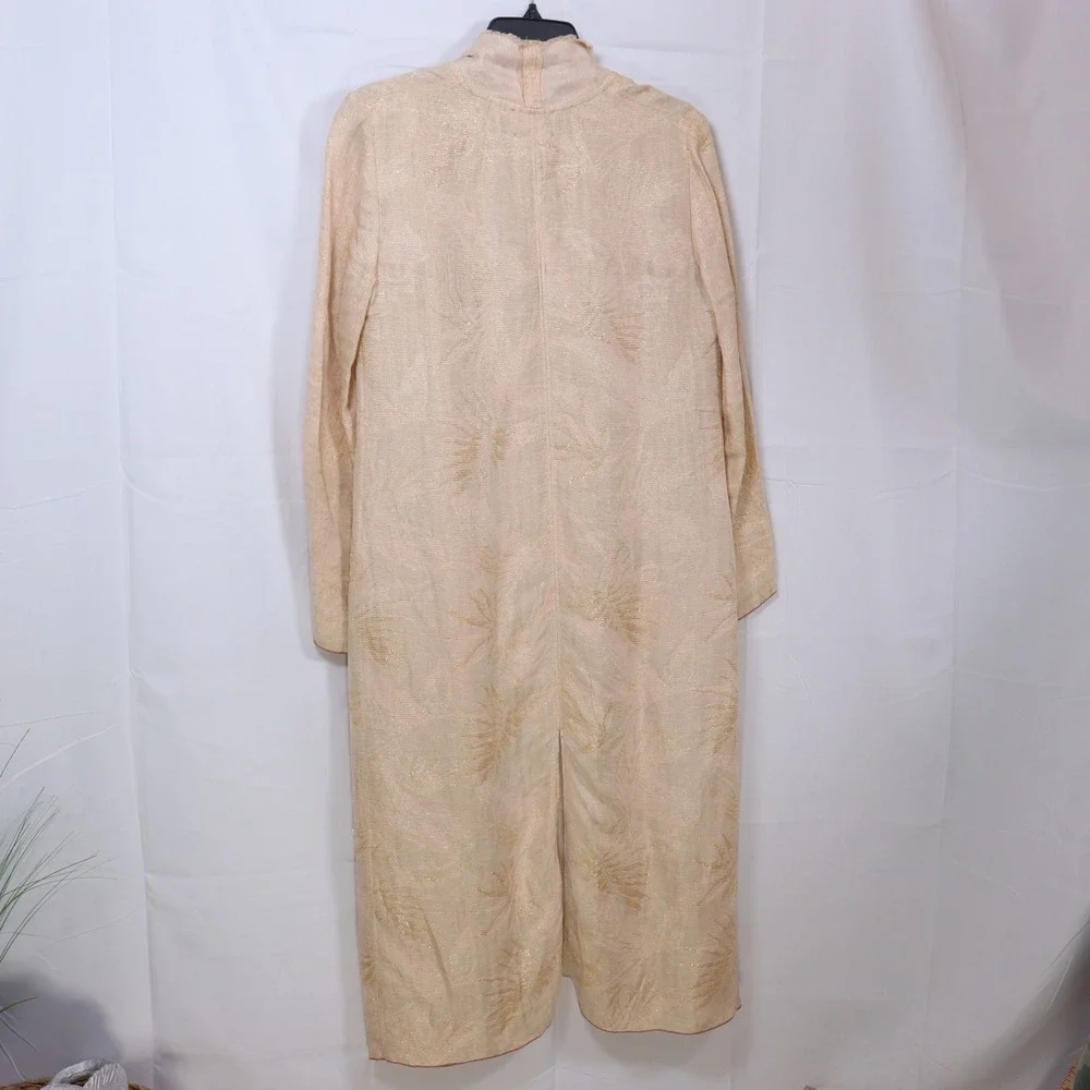 forte_forte Jacquard‎ Duster Coat 1 Beige Womens Metallic Linen Blend Cardigan